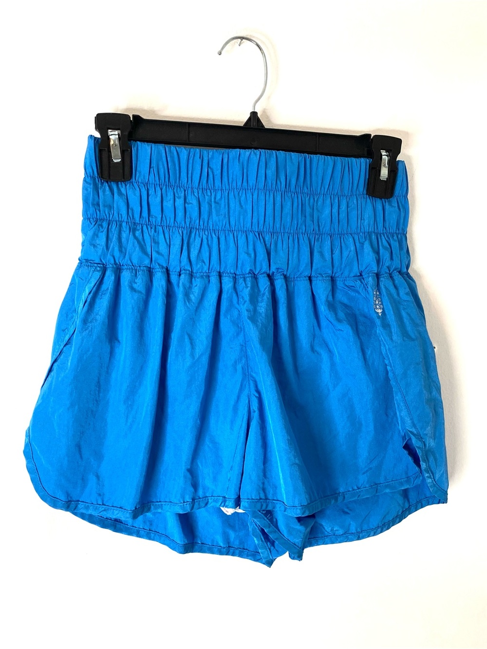 FP Movement by Free People Blue High Rise Smocked Waist Lined Running Shorts